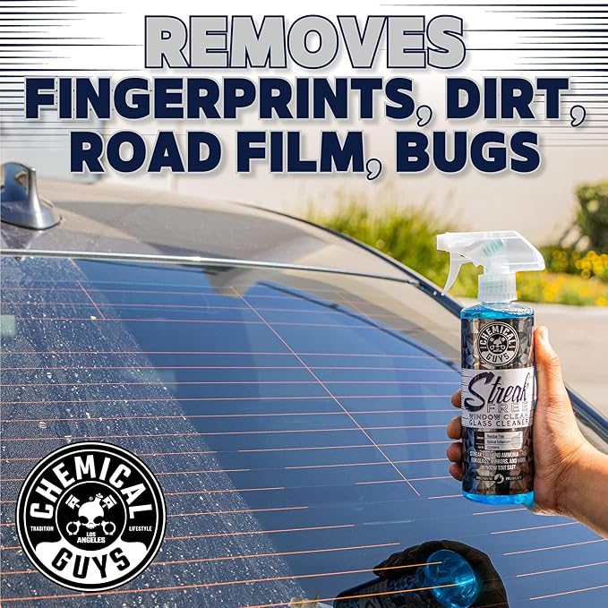 Chemical Guys Streak Free Window Clean Auto Glass Cleaner Bundle with Waffle Weave Microfiber Towel, Ammonia Free Spray Safe for Tinted Windows, Mirrors, Touchscreens and Plastics, 16 fl oz