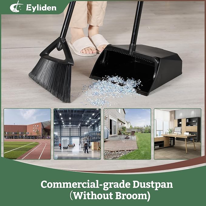 Eyliden Large Commercial Dustpan with Comb Teeth, Upright | Heavy Duty Dust Pan for Restaurants Garages Courtyard Sidewalks Lobby Home Kitchen Room Office Classroom, Black