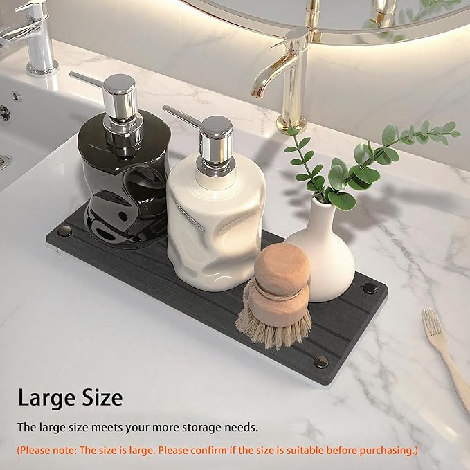 Quick Dry Sink Caddy Kitchen Sink Organizer, Water Absorbing Stone Tray for Sink, Stone Drying Tray, Diatomite Faucet Mat & Protector, Dispenser Sponge Holder, Stone Soap Tray for Bathroom Counter