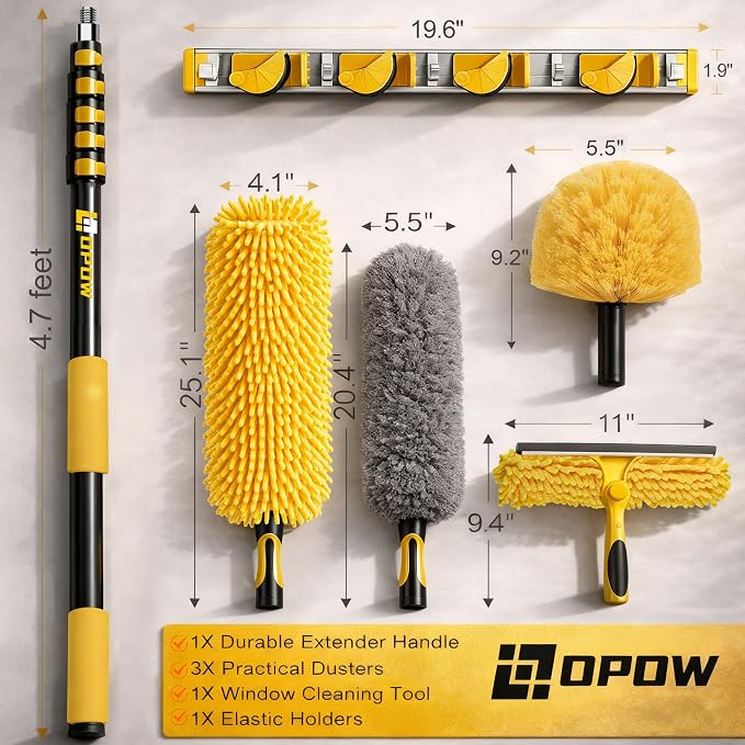 30 Foot High Ceiling Duster Kits with 4.7-24ft Heavy Duty Extension Pole, High Reach Duster for Cleaning,Microfiber Feather Duster,Cobweb Duster,Ceiling Fan Duster,Window Squeegee & Cleaner