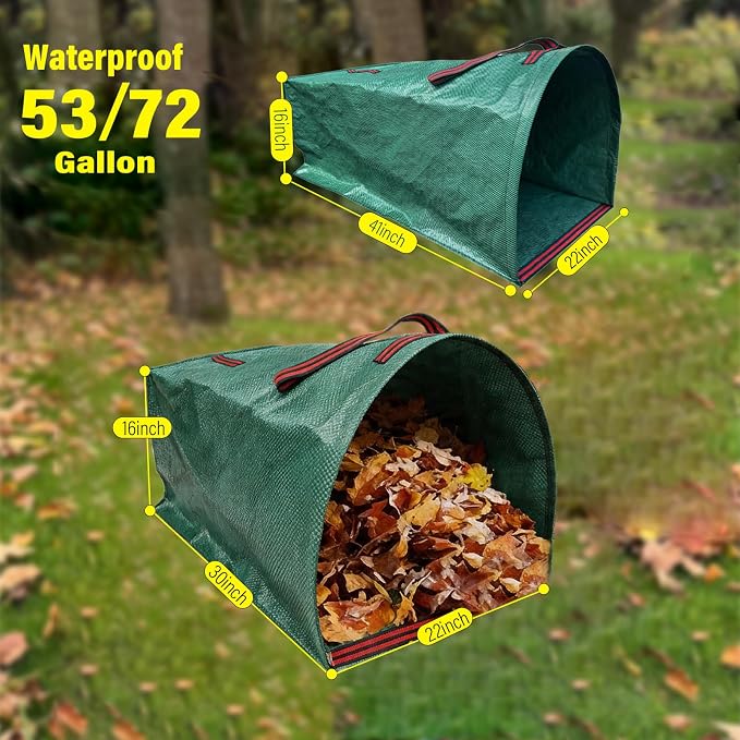 53 Gallon Large Leaf Collector Reusable Dustpan-Type Yard Waste Bags - Standing Garden Bags with Reinforced Handles- Heavy Duty Lawn Trash Sweeper Bag(2PACK(53+72G))