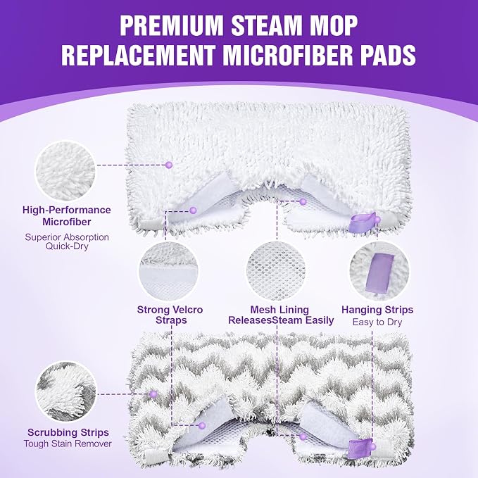 8-Pack S3501 S3601 Steam Mop Replacement Pads Compatible with Shark Steam Pocket Mops S3501 S3601 S3550 S3801 S3901 S3601D S3801CO S3901D S3455K S2902 SE450, Washable Microfiber Mop Pads Reusable