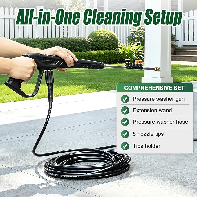 Pressure Washer Gun and Hose, 25 FT Hose with Extension Wand | 3600 PSI Gun & Hose Kit with Wand, M22-14mm Inlet & 1/4" Quick Connect