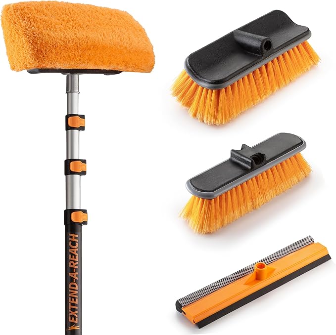 20 Foot Exterior House Cleaning Brush Set with 4-12 ft Extension Pole | Vinyl Siding Brushes with Telescopic Extendable Pole & Window Cleaning Squeegee // The Ultimate Extension Scrub Brush Set