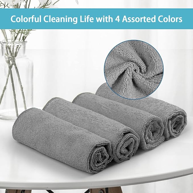 HOMEXCEL 150PK Microfiber Cleaning Cloth, Cleaning Rag for Home, 11.5x11.5 | Reusable, Lint Free, Scratch-Free and Highly Absorbent Towels for Kitchen, Window and Glass, Cars, Grey