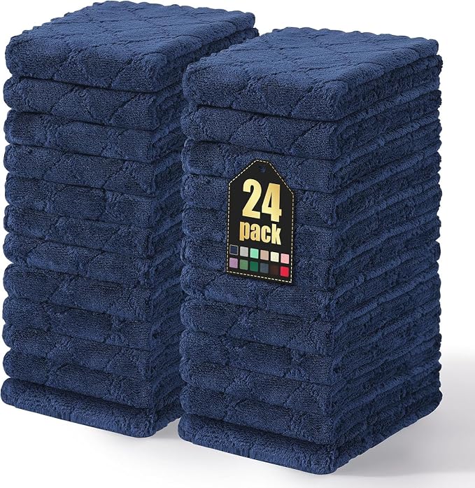 Homaxy 24 Pack Dish Towels for Kitchen (10 x 20 Inches, Navy Blue), Super Soft and Absorbent Coral Velvet Dish Cloths for Washing Dishes, Nonstick Oil Fast Drying Microfiber Cleaning Cloth