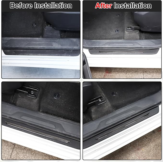 Car Door Sill Plate Protectors Fit Toyot@a Tundra/Sequoia 2022-2024 Carbon Fiber Door Entry Guard Sill Scuff Cover Sticker Step Protect Door Sill Scuff Plate Door Sill Cover Trim External Accessories