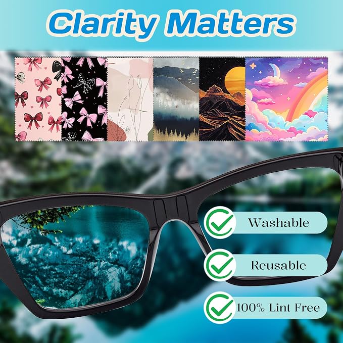 6 PCS Glasses Cleaning Cloth Eyeglass Lens Cleaning Cloth Eyeglasses Wipes Microfiber Reusable Soft for Phone Screens Camera Unisex Women Girls Cute Aesthetic (6.3"x6.3")-Pink Bowknot