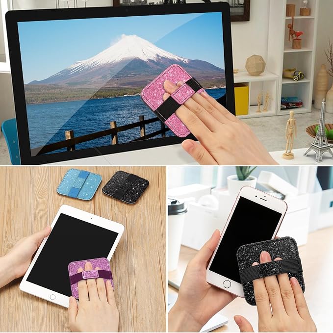 Fintie Screen Cleaning Pad, [4 Pack] Soft Cloth Car Phone Screen Cleaner | Microfiber Wipe Cleaning with Elastic Strap for iPad, iPhone, MacBook, Tablets, Laptop, Monitor (Glitter Pink/Black)