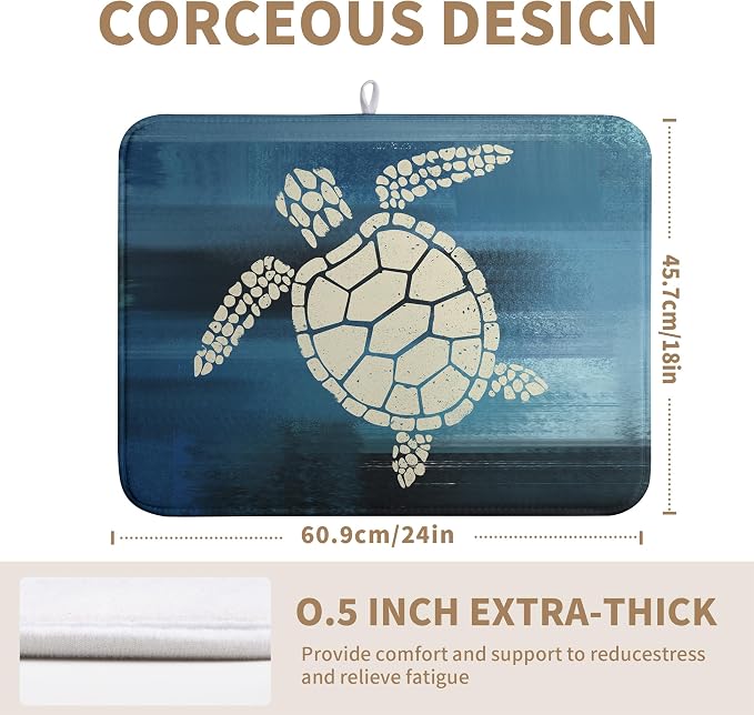Sea Turtle Dish Drying Mats for Kitchen Counter 18x24 Inch Summer Ocean Animal Microfiber Absorbent Dish Drainer Rack Mats Navy Blue Large Dish Pad with Hanging Loop
