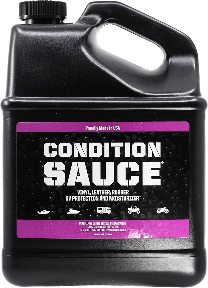 Bling Sauce Condition Sauce Interior Moisturizer & UV Protectant, 1 Gallon | UV-blocking boat interior moisturizer helps prevent fading, cracking and discoloration on vinyl, leather, rubber and plastic