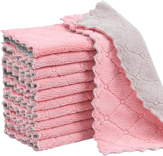Rachan 11Pack Kitchen Dish Cloths Reusable Dish Towels,Super Absorbent Coral Velvet Cleaning Cloths for Cleaning Tableware, Kitchen, Bathroom(Pink grey10 x 6")