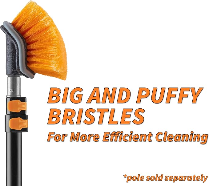 Hard Bristle Deck Scrub Brush Heavy Duty (Pole Sold Separately) | Concrete Scrub Brush for Exterior House Cleaning // Screw On Floor Brush Scrubber Fits Standard Acme Threaded Extension Poles