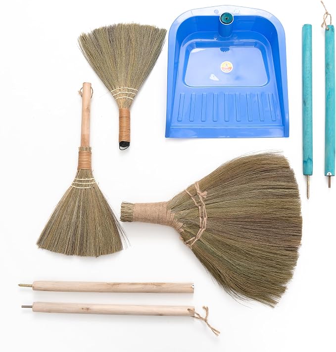 Broom and Dustpan Set for Home, Set of 3 Brooms - Broomstick for House, Garage, Office, Lobby Room, Kitchen
