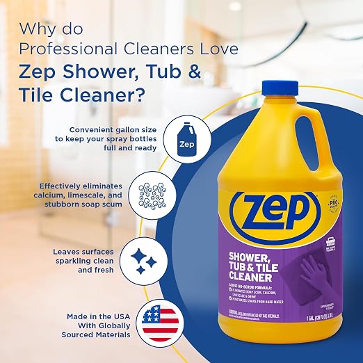 Zep Shower Tub and Tile Cleaner 1 Gallon ZUSTT128 (Case of 2) - No Scrub Pro Formula Breaks up Tough Buildup on Contact