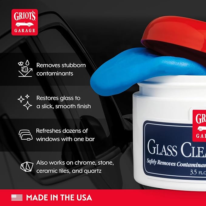 Griot's Garage Glass Cleaning Clay for Car Window, Windshield, Shower Door, Stone, Ceramic Tiles, Removes Oil, Tar, Grease, Water Spots, and More 11049, 3.5oz, Blue