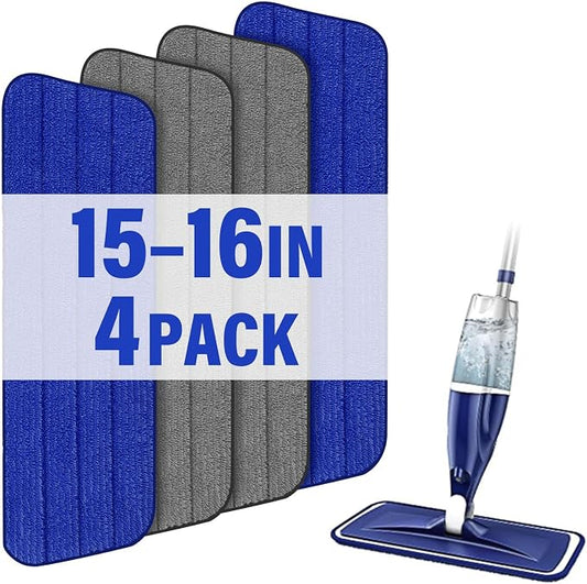 16.5" Microfiber Mop Pads Refills, 4 Pack Reusable Replacement Heads | reusable wet mop refills, machine washable for 14-16 inch spray mops, hardwood floors, dust cleaning & scrubbing