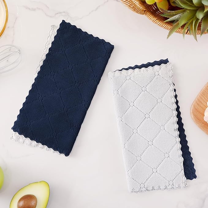 Homaxy 12 Pack Kitchen Cloths Dish Towels (10" x 10", Navy Blue & White), Super Soft and Absorbent Dish Cloths, Coral Velvet Microfiber Cleaning Cloth, Nonstick Oil Fast Dry Dishcloths