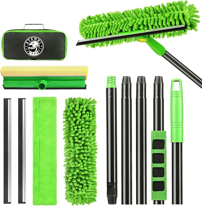 4-in-1 Window Cleaning Kit with Storage Bag, 79'' Window Squeegee Cleaner Tool with Extension Pole, Professional Window Washing Equipment for Home, Outdoor Windows, Glass, Shower, Commercial