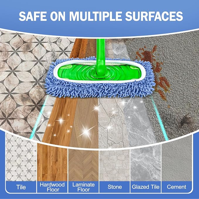 8 Pack Reusable Mop Pads Compatible with Swiffer Sweeper, Dry Sweeping Cloths & Wet Mopping Cloths - Microfiber Mop Pads for Hardwood Floors, Floor Cleaning, Wood Floors (Blue)