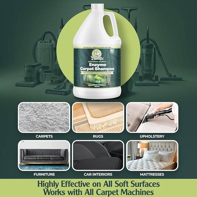 Sprinkle & Sweep: Enzyme Carpet Shampoo - 1 Gal, Deep Cleaning Pet Stain & Odor Remover, Dog Cat Mess-Urine-Accident Solution, All Machine Compatible