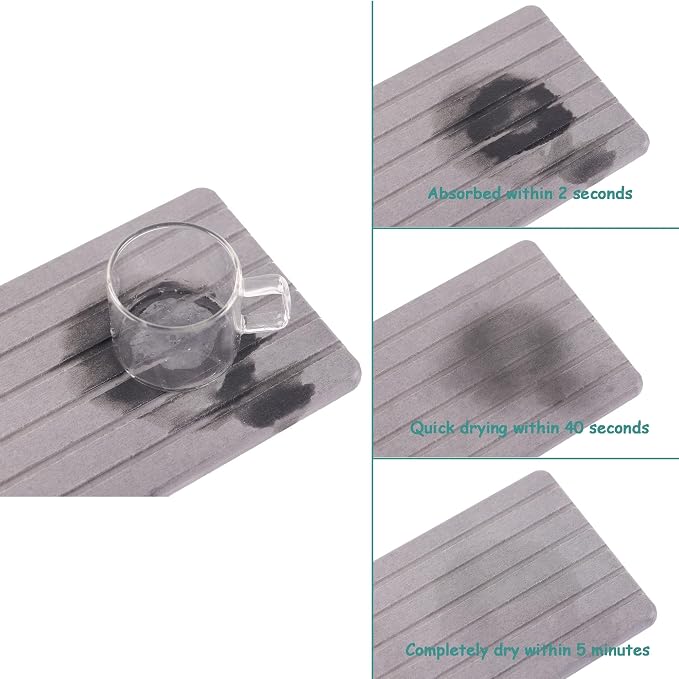 NiuYichee 2 PCS Water Absorbent diatomite Coasters, 8.3" x 4" Water Absorbing Stone Tray for Sink, Stone Drying mat for Kitchen Counter, Stone soap Tray Used for Hand Soaps & toiletries & Plants