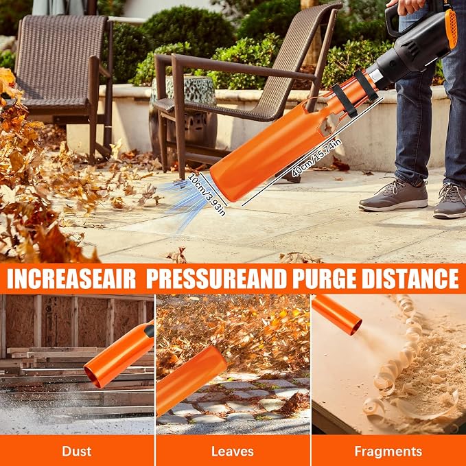 Leaf Blower Attachment, Airflow Amplifier Instantly Boosts Airflow (Orange) | Upgraded Leaf Blower Extension Booster Attachment, for Circular Nozzle Diameter of 2-4 inches