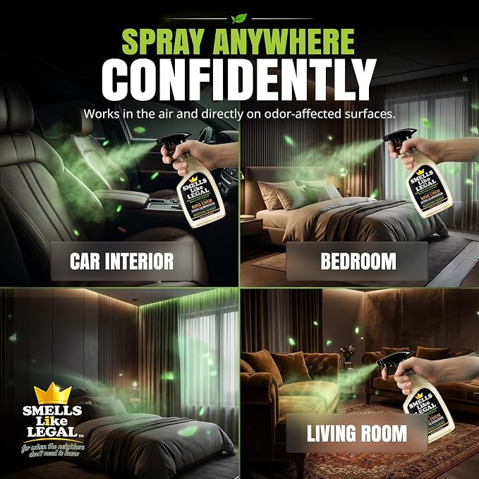 Smells Like Legal™ Matcha Odor Eliminator Spray - Powerful Commercial-Grade - Eliminates Smoke, Pet & Food Odors at source - Fabric-Safe, Non-Staining - Biodegradable Air & Fabric Freshener -16 oz | Commercial-Grade, Eliminates Smoke, Pet & Food Odors,...