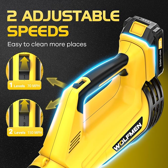 Leaf Blower, Electric Cordless Leaf Blower with 2 Batteries and Charger, 2 Speed Mode, Lightweight Cordless Blower for Blowing Leaves, Patio Cleaning, Blowers for Lawn Care and Dust