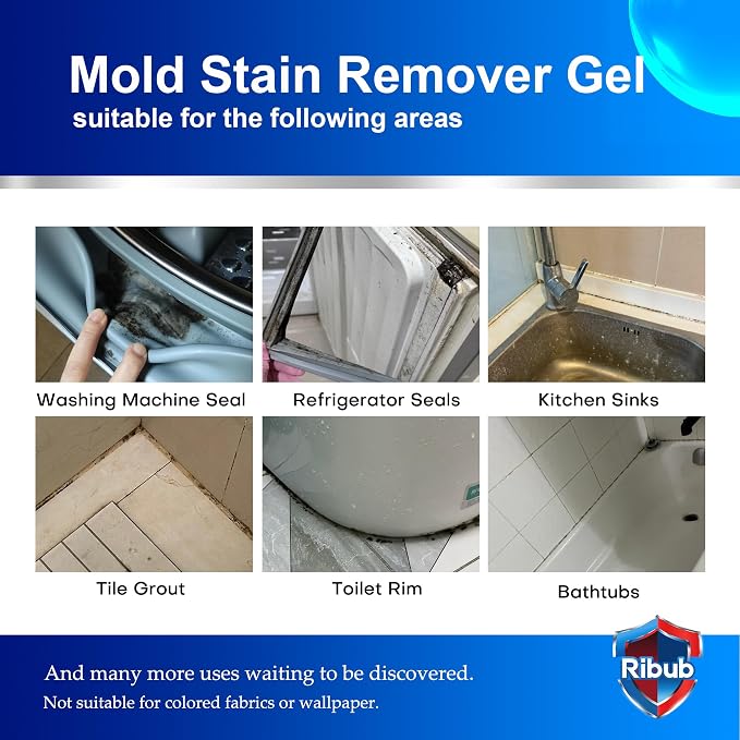 Mold Stain Remover Gel Heavy Duty Household Cleaning Gel for Washing Machine Seals, Fridge Gaskets, Bathroom & Kitchen Tile Grout, Sinks, Shower & Caulk 8 Fl Oz