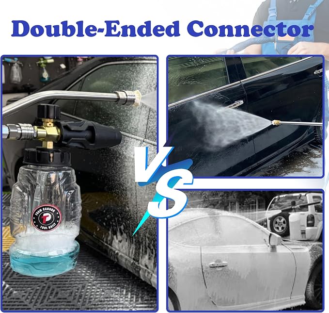 Tool Daily Pressure Washer Foam Cannon with Dual Connector, 1 Liter | Double Tip Attachment for Soap Cannon, 5 Power Washer Nozzle Tips, 1/4 Inch Quick Connect