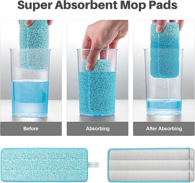 JOYMOOP Microfiber Replacement Pads for Flat Mop System, 13" Mop Head Refills Compatible with JOYMOOP Bucket Set, 4-Pack, Grey and Cyan Blue