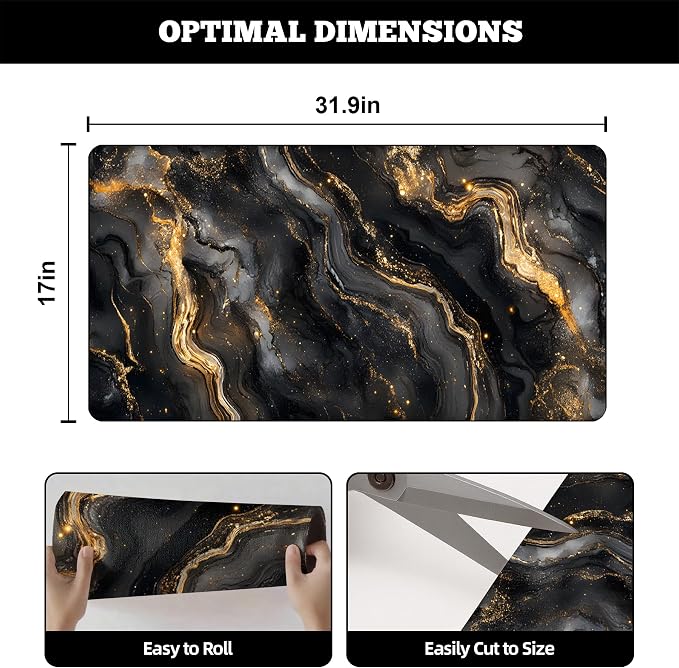 Dish Drying Mat Large Coffee Mat Absorbent Drying Mat for Kitchen Counter Coffee Bar Accessories 32"x 17", Black Gold Marble