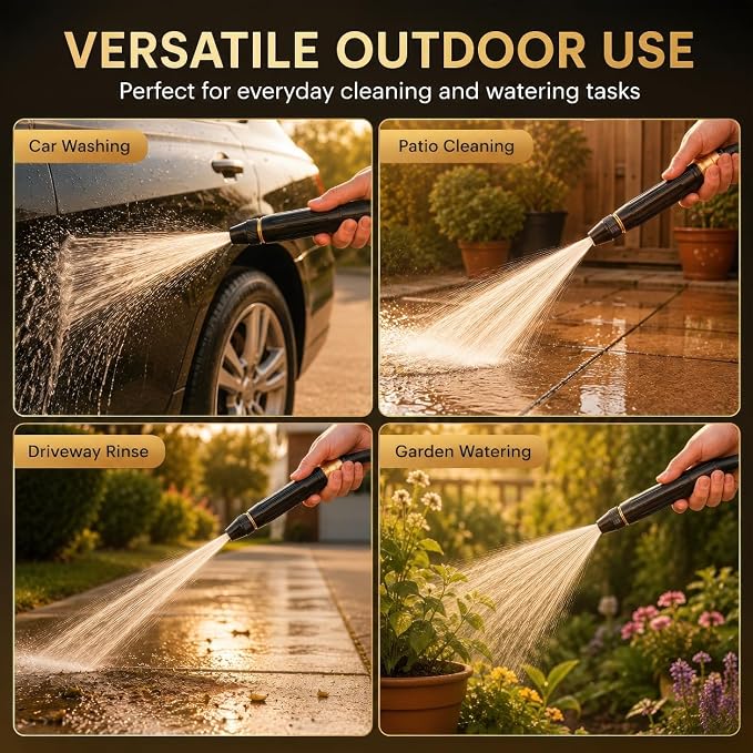 High Pressure Heavy Duty Hose Nozzle, Adjustable High Pressure Water Hose Nozzle with 2 Standard 3/4" GHT Adapters, Jet Sweeper Garden Hose Sprayer for Car Wash, Lawn and Patio Cleaning