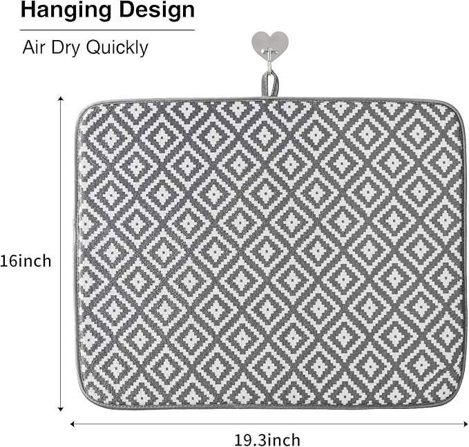 Dish Drying Mat for Kitchen 2 Pack, Ultra Absorbent Microfiber Dishes Drainer Mats by Subekyu,19.2 by 15.8 Inch(Rhombus)