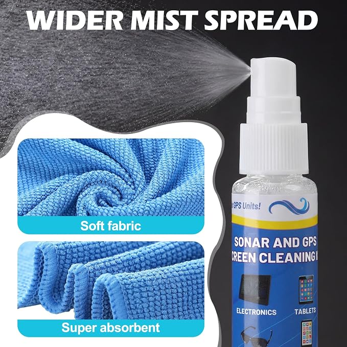 3 Sets Sonar GPS Screen Cleaner Kit Ammonia Free LCD Screen Cleaner with Microfiber Cloth for Electronics Sunglasses Touchscreens Resolution Displays Cleaning Kit 1.5 oz