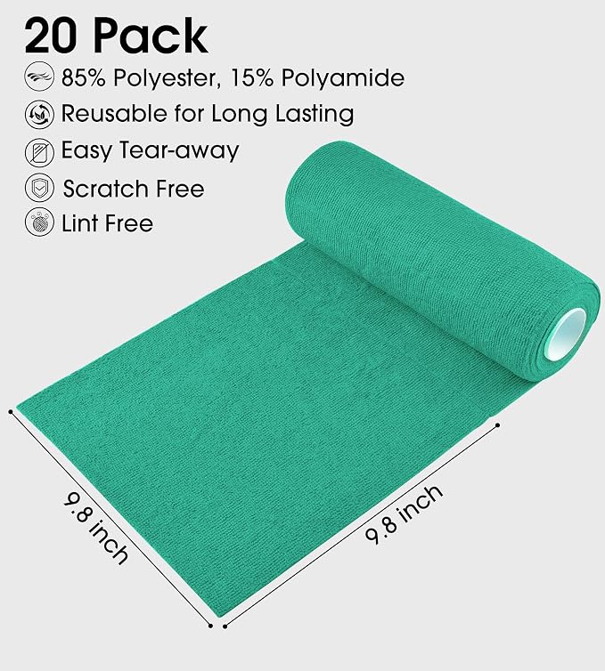 KitchLife Microfiber Cleaning Cloth Roll - Tear-Away Reusable Microfiber Paper Towels, Lint-Free, Washable, 20 Sheets for Kitchen, Car, Dishes, and Sensitive Surfaces (Emerald Green)