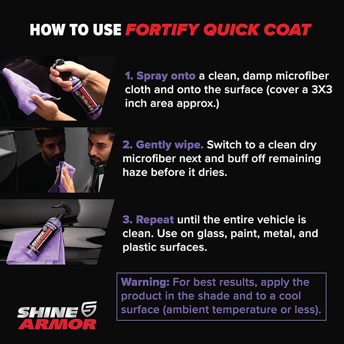 SHINE ARMOR Fortify Quick Coat - 8oz Ceramic Waterless Detailer Spray | 3-in-1 Wash, Wax & Nano-Ceramic Coating | Mirror Shine, Zero Streaks, No Dust Residue | 6-12 Month Protection | Made in USA | 8 Fl Oz - Waterless Wash, Wax and SiO2 Sealant Adds Sl...