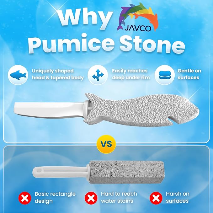 JAVCO Pumice Stone for Cleaning with Handle (2 Pack) – Scrubbing Stone for Porcelain, Ceramic and Tile, Pumiceshark for Toilet Cleaning (2, small pack)