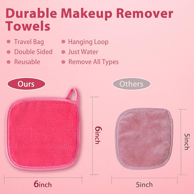 NATWAG | Reusable Update Makeup Removing Microfiber Cloth for Sensitive Skin | Washable Makeup Remover Towels | Natural Facial Cleansing Towels (6”x 6”, 12 Pack/Pink)