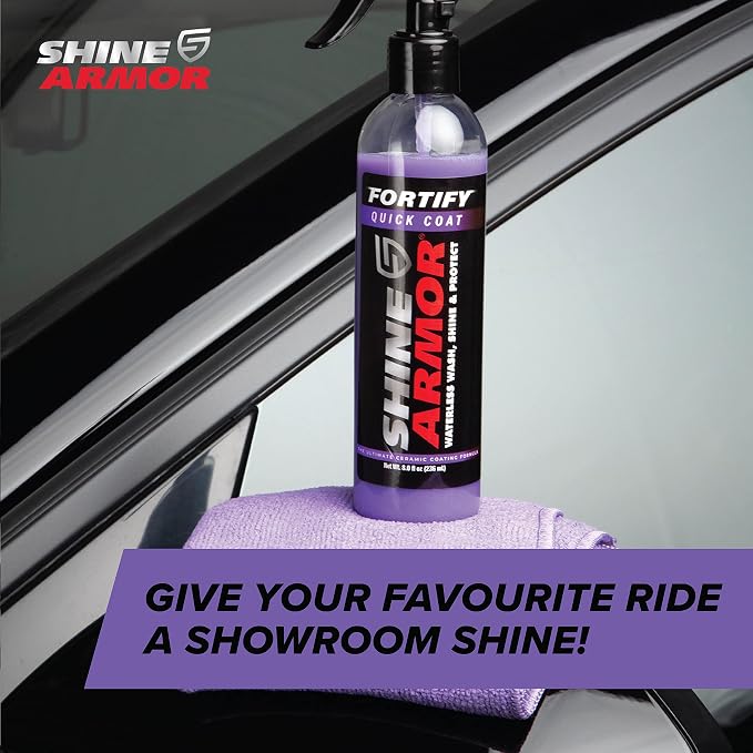 SHINE ARMOR Fortify Quick Coat - 8oz Ceramic Waterless Detailer Spray | 3-in-1 Wash, Wax & Nano-Ceramic Coating | Mirror Shine, Zero Streaks, No Dust Residue | 6-12 Month Protection | Made in USA | 8 Fl Oz - Waterless Wash, Wax and SiO2 Sealant Adds Sl...
