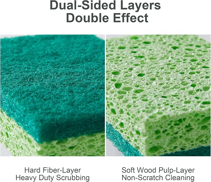 JOYMOOP Clean Sponges,Dual-Sided Non-Scratch Soft Scrub Dish Sponge, Safe for Non-Stick Cookware, Kitchen and Household Cleaning, Pack of 6 Scrubbing Sponges