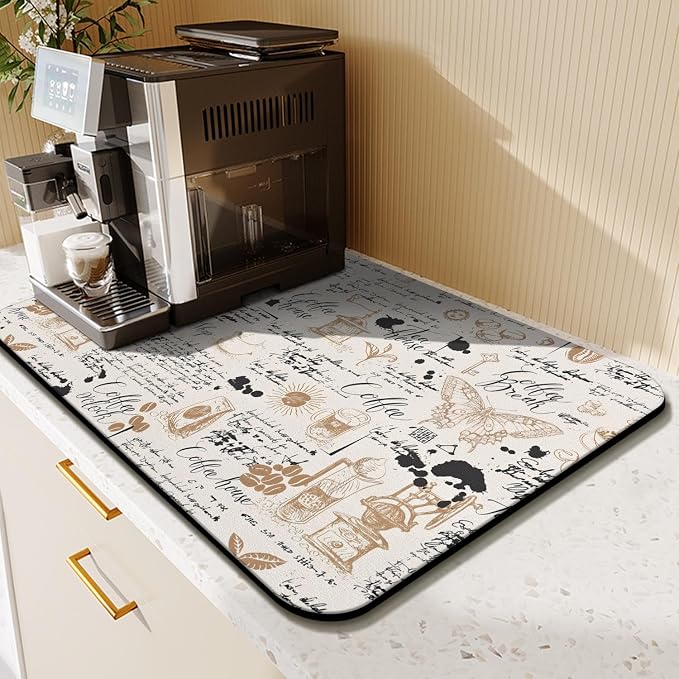 Coffee Mat 23inx15in,Coffee Bar Mat for Countertops,Absorbent Hide Stain Anti-Slip Coffee Bar Accessories Fit Under Coffee Machine Mat,dish drying mats for kitchen