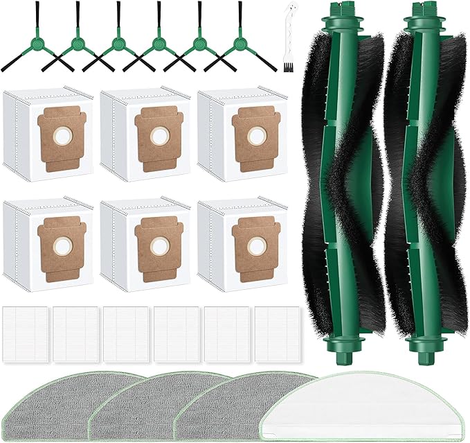 25 Pack Replacement Parts for iRobot Roomba 104/105/105X Combo/Q052 Vacuum | 2 Bristle Brush, 6 Edge-Sweeping, 6 Filters, 6 Dust Bags, 4 Mop Pads, 1 Cleaning Brush