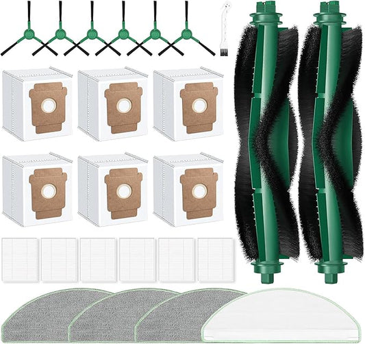 25 Pack Replacement Parts for iRobot Roomba 104/105/105X Combo/Q052 Vacuum | 2 Bristle Brush, 6 Edge-Sweeping, 6 Filters, 6 Dust Bags, 4 Mop Pads, 1 Cleaning Brush
