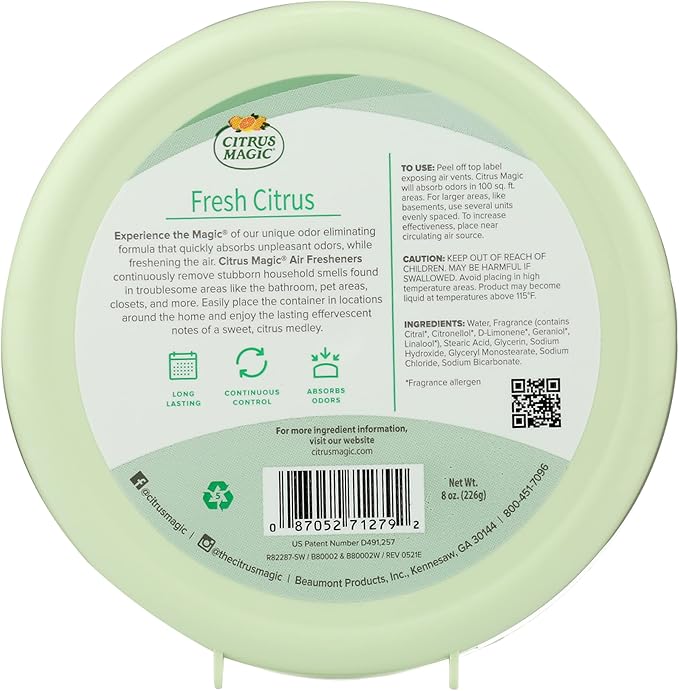 Citrus Magic Odor Absorbing Solid Air Freshener, Fresh Citrus, 8-Ounce, (Pack of 3)