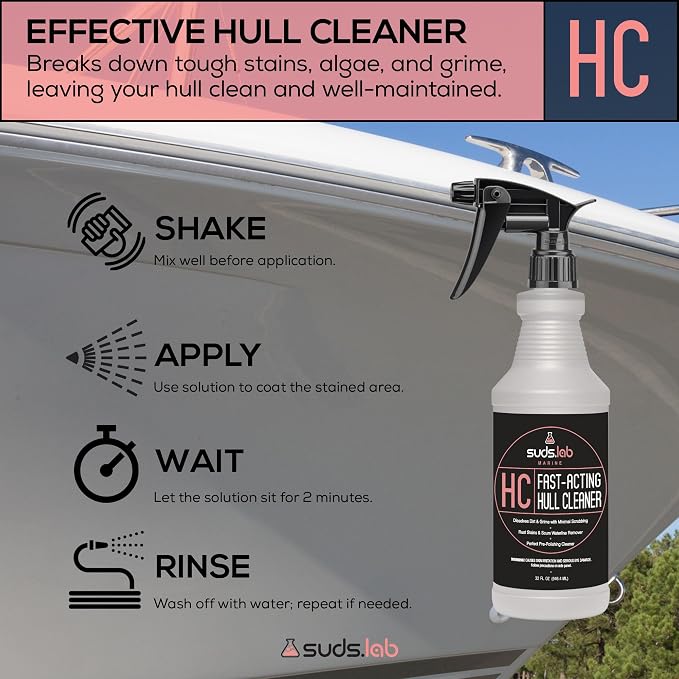 Suds Lab Marine HC Fast-Acting Hull Cleaner, Rust & Scum Waterline Remover, Pre-Polishing Boat Cleaner, 32 oz.