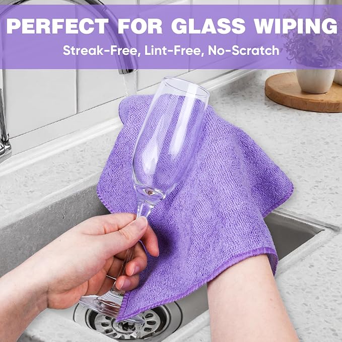 TEAWOO 10 Colors Microfiber Cleaning Cloths, 10 Pack Assorted Cleaning Rags, Highly Absorbent Microfiber Towels for Car, Kitchen, Bathroom and Household Cleaning, 11.8"X11.8"