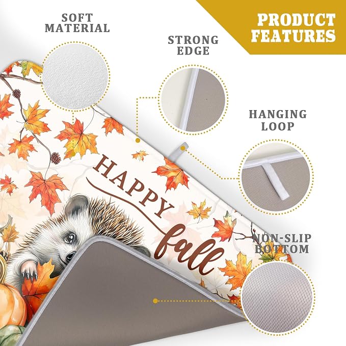 Happy Fall Dish Drying Mat - Large Absorbent Microfiber Drying Pad for Kitchen Counter 18 X 24 in Yellow