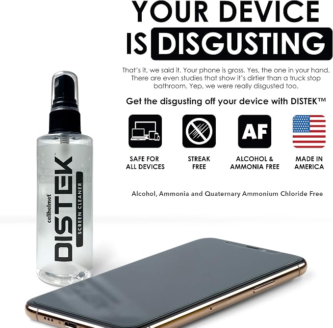 cellhelmet DISTEK Screen and Phone Cleaner Kit Universal for iPhone, Galaxy, iPad, Eyeglasses, Optics, LCD, TV (120mL)